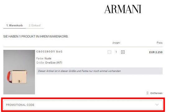 armani promotional code